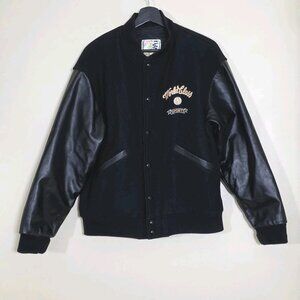 Vtg Lamasz Varsity Jacket Youth Men XL Black Snap Pocket World Class Sport Wool